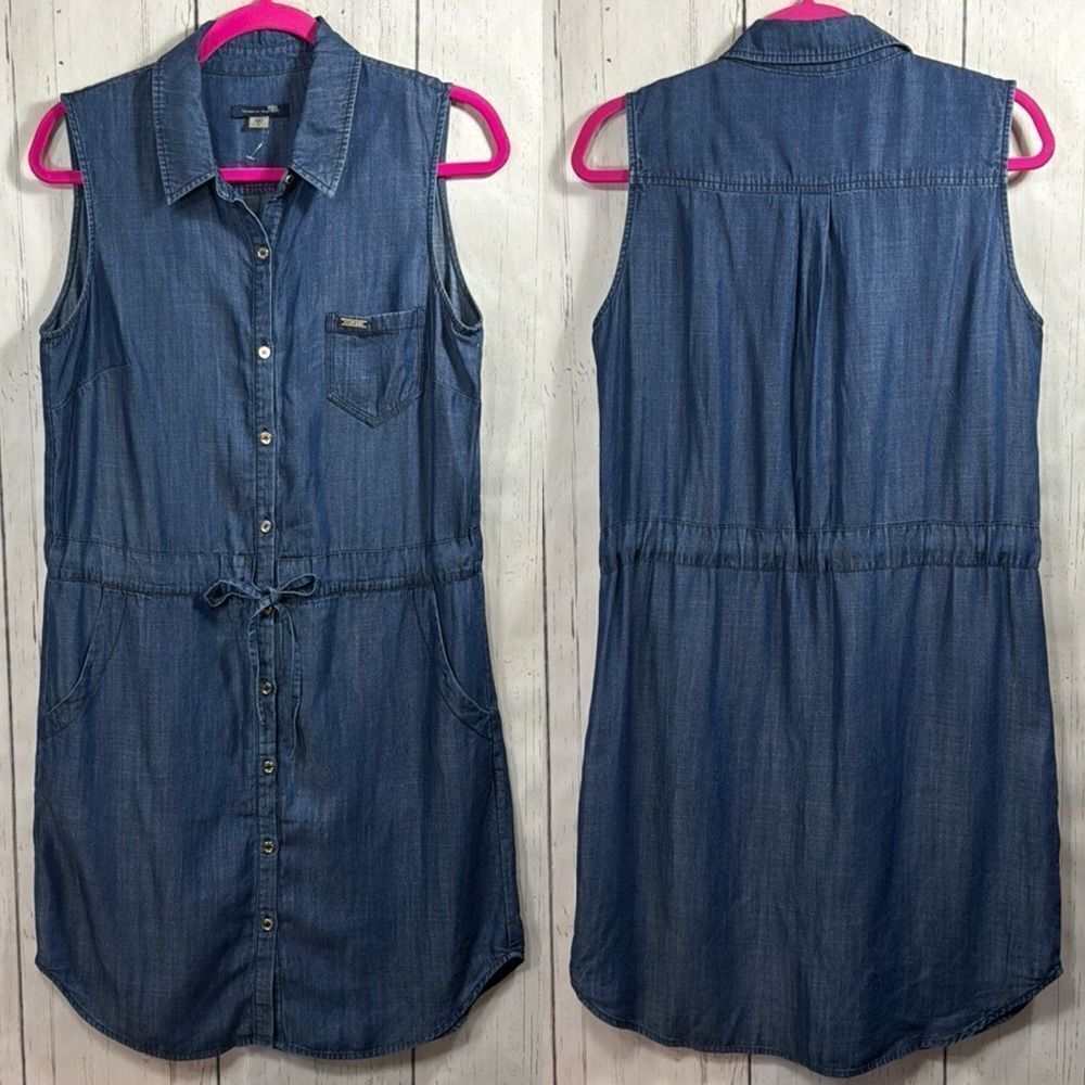 Tommy Hilfiger Sleeveless Denim Midi Dress in Dark Blue